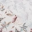 Тканини для рукоділля - Декоративна тканина лонета Листяна казка бежева фон світо сірий