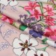 Тканини креп - Платтяний креп принт яскраві квіти на світло-рожевому