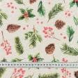 Ткани для декоративных подушек - Новогодняя ткань Чемпс шишки и ель (Recycle)
