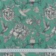 Тканини портьєрні тканини - Декоративна тканина лужан квіти колібрі зелений