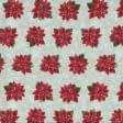 Тканини для декоративних подушок - Декоративна новорічна тканина лонета Пуансетія /XMAS червоний