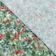Ткани для скатертей - Новогодняя ткань лонета Шиповник омела зеленый