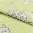 Тканини портьєрні тканини - Супергобелен Кіт, фон салатовий