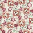 Ткани для декоративных подушек - Декоративная новогодняя ткань Коллаж новогодний  фон св.беж (аналог 143271)