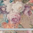 Тканини портьєрні тканини - Велюр  Ребекка троянди /BOUQUET REBECCA бежевий, помаранчевий, бузковий