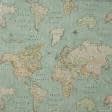 Тканини портьєрні тканини - Декоративна тканина Карта світу лазуровий