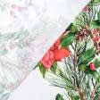 Тканини для столової білизни - Новорічна тканина Пуансетія червоний, зелений Купон
