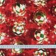 Тканини для штор - Декоративна новорічна тканина лонета Кульки /ESFERAS фон бордо