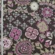 Ткани для декоративных подушек - Декоративная ткань Луна цветы фуксия, розовый фон коричневый