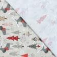 Ткани для римских штор - Новогодняя ткань лонета Олени серый, красный