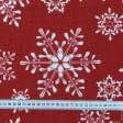 Ткани для скрапбукинга - Новогодняя ткань лонета Снежинки фон красный