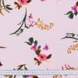 Тканини для суконь - Крепдешин квіти на рожевому