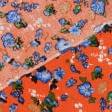 Тканини віскоза, полівіскоза - Штапель фалма принт сині квіти на яскраво-помаранчевому