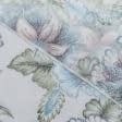 Тканини гардинні тканини - Тюль кісея принт Аваді квіти сині з обважнювачем