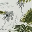 Тканини для суконь - Штапель Фалма принт пальма, бамбук на молочному