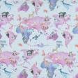 Тканини бавовняні сумішеві - Декоративна тканина лонета Карта зоопарк рожевий