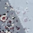 Тканини для суконь - Платтяний твіл принт біло-сірі квіти на сірому