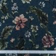 Тканини для декоративних подушок - Гобелен еустоми квіти,фон синьо-сірий