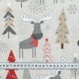 Тканини новорічні тканини - Новорічна тканина лонета Олені сірий, червоний