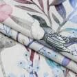 Ткани для римских штор - Декоративная ткань Птичий мир синий,розовый, фон молочный