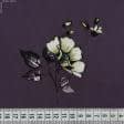 Тканини для суконь - Платтяний твіл принт оливково-молочні квіти на фіолетовому