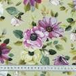 Тканини портьєрні тканини - Декоративна тканина Квіти шипшини фон зелений чай