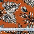 Тканини для спідниць - Платтяний жоржет MAROKEN принт монстера на помаранчевому