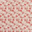 Тканини портьєрні тканини - Новорічна тканина лонета Кульки червоний фон бежевий