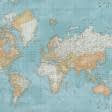 Ткани портьерные ткани - Декоративная ткань лонета Карта мира бирюзово-голубой