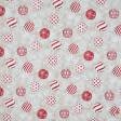 Тканини для декоративних подушок - Декоративна новорічна тканина NATAL / сніжинки кулі, св. беж