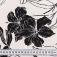 Тканини віскоза, полівіскоза - Штапель Фалма принт чорні контури квітів на молочному