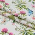 Тканини портьєрні тканини - Декоративна тканина Квіти на лузі фон молочний