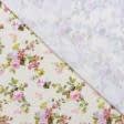 Ткани портьерные ткани - Декоративная ткань лонета Флорал цветы мелкие корал,фон кремовий