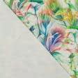 Ткани для дома - Декоративная ткань лонета Перья зеленый, синий фон натуральный