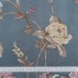 Тканини портьєрні тканини - Декоративна тканина Палмі квіти бежево-рожеві фон морська хвиля