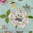 Ткани для дома - Декоративная ткань панама Хеви цветы,фон лазурь