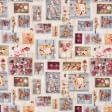 Тканини для печворку - Новорічна тканина лонета Листівки фон бежевий