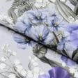 Ткани для столового белья - Дорожка столовая цветы серо-синий