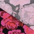 Тканини для суконь - Платтяний твіл принт великі червоно-малинові троянди на чорному