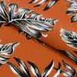 Тканини для спідниць - Платтяний жоржет MAROKEN принт монстера на помаранчевому