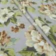 Ткани спец.ткани - Декоративная ткань панама Амбер цветы большие терракот