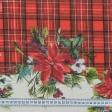 Тканини для печворку - Декоративна новорічна тканина лонета Пуансетія клітинка купон, червоний