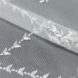 Ткани для драпировки стен и потолков - Тюль микросетка вышивка Сусанна цвет бело-молочный с фестоном