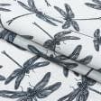 Ткани для декора - Декоративная ткань лонета стрекозы  черный