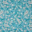 Ткани портьерные ткани - Декоративная ткань панама Флинт/FLINT цветы беж,фон небесно голубой