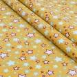 Ткани для детской одежды - Экокоттон звезды цветные фон т.жёлтый