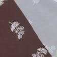 Тканини для суконь - Платтяний твіл принт білі листочки на коричневому