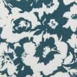 Тканини для суконь - Штапель Фалма принт квіти білі на кольорі морської хвилі