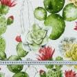 Тканини для штор - Декоративна тканина лонета Квітучі кактуси зелений