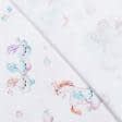 Ткани для римских штор - Декоративная ткань лонета Единороги фон бело-розовый